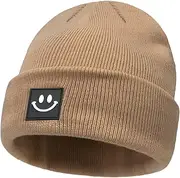 [Fiohiros] Baby Beanie for Kids, Soft Knit Winter Hat, Smiley Face Design Stretchy Toddler Hat