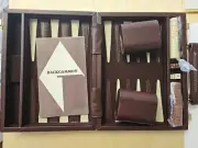 Vintage Briefcase Backgammon Set Brown Travel Case