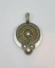 Premier Designs Round Hammered Silver tone Pendant with Gold tone & Crystals NEW