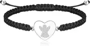 [Jrêveinfini] Women's Heart Bracelet 925 Sterling Silver, Handmade Braided Cord Bracelet, Gifts for Women, Adjustable 14 + 9 cm