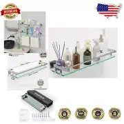 Modern 24-Inch Bathroom Glass Shelf with Stainless Steel Support - Easy Install