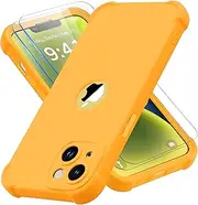 ORETECH Designed for iPhone 14 Case with [2 x Tempered Glass Screen Protector] [Shockproof Protective] Soft TPU Silicone Phone Case for iPhone 14 Case-6.7''Yellow