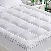 GRT Mattress Topper 160 x 190 cm, Mattress Protector Fitted Sheet Mattress Topper with Bamboo Fibre Top and 3D Snowflake Filling, Suitable for Box Spring Beds up to 40 cm Height