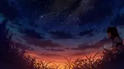 Anime sunset girls grass trees stars school uniform Playmat Gaming Mat