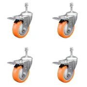 4 Inch 316SS Orange Poly Wheel Swivel 3/8 Inch Stem Caster Set Brake
