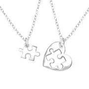 Heart Puzzle Piece Pendant Necklace Set