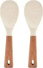 JZS Rice Paddle Non Stick Rice Scooper Silicone Standing Rice Spoon Paddle Heat Resistant Rice Cooker Spoon with Wood Handle