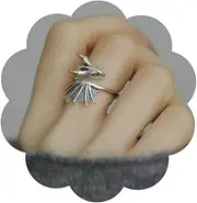 [Iaceble] Punk Flying Dragon Ring Silver Dragon Finger Ring Flying Dragon Ring Dragon Knight Ring Halloween Pterosaur Ring Adjustable Open Ring Jewelry for Women and Girls, Zinc, No Gemstone
