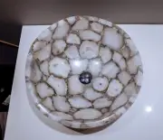 White Agate Geode Round Wash Basin Sink, Hand Wash Sink For Bathroom Decor