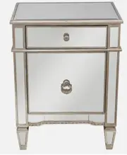 DA Antiqued Mirrored 1 Door 1 Drawer Bedside Table