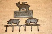 Hog Design Coat Hook Racks, Rustic Cast Iron