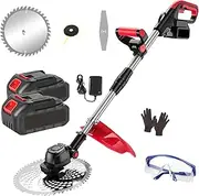 Cordless Trimmer, Powerful Weed Wacker with 2 * Battery and Fast Charger, Adjustable Height and Head, 3 Replaceable Blades, for Garden, Yard, Bush