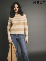 Neutral Stripe Premium Soft Touch 100% Cashmere Knitted Jumper (E29793) | $88