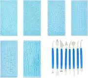 Fondant Impression Mat Mold Set, 6Pack Embossed Tree Bark, Brick Wall, Flower, C