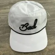 BAD BIRDIE SnapBack Hat Cap SCRIPT BAD SPELLOUT ROPE TRUCKER GOLF - White