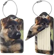 [STVYUKL] German Shepherd Puppy Luggage Tags 2 Pcs for Suitcase Waterproof Leather Suitcase Tags Privacy Cover Name Id Label and Metal Loop Baggage Tags for Women Men Travel