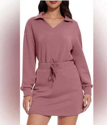 Casly Lamiit Pink Two Piece Co-Ord Loungewear Tennis Skirt Polo Sweatshirt Set