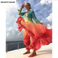 在飛比找蝦皮購物優惠-【MARYJANE】歐美波希米亞風彩虹漸層洋裝 海邊罩衫 海