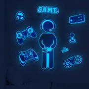 Set of Glow in The Dark Gamer Wall Decals Sticker for Boys Girls Playroom Bedroom Living Room -Blue