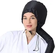 Portable Hooded Hair Dryer Bonnet Cap Hands Free for Quick Dry Deep Condition and Styling (Black HairDryer Bonnet)