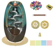 Ceramic Waterfall Incense Burner with 100 Backflow Incense Cones and 30 Sticks