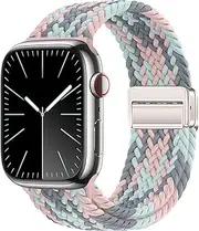 [IXTRA] Magnetic Braided Solo Loop Compatible with Apple Watch Band 38mm 40mm 41mm 42mm 44mm 45mm 46mm 49mm for Women Men, Stretchy Nylon Sport Bands for iWatch Ultra Series 10 9 8 7 6 5 4 3 SE