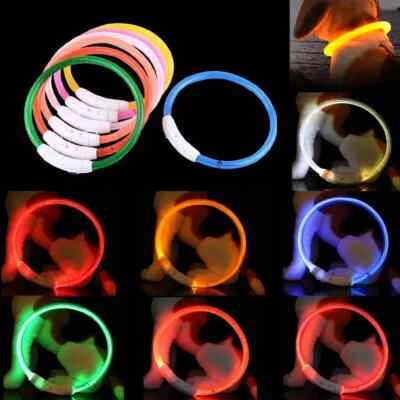 RECHARGEABLE LED Light-up Flash GLOW COLLAR Dog Pet Safety MICRO USB adjustable.