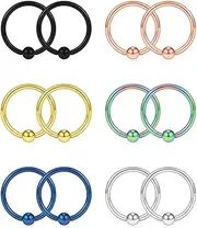 [SCERRING] 12PCS 18G Nose Hoop Lip Eyebrow Tongue Helix Tragus Cartilage Septum Piercing Ring