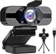 1080P Webcam PC with Dual Microphone, 30FPS Full HD USB Webcam, Upgraded Auto Focus, Easy Correction, Noise Cancellation, Privacy Shutter and Tripod, Camera for Video Calling, Conference