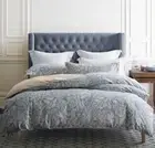 Duvet Cover Full Size, 600 Thread Count Cotton Beige & Bluish Grey Printed with