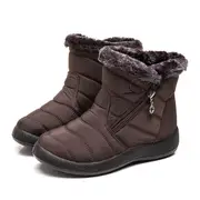 Women Fur Lined Snow Ankle Boots Ladies Winter Warm Waterproof Flat Shoes Size - Brown