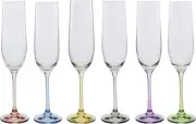 Bohemia Rainbow Set of 6 Champagne Flute Multi Colored Crystal Glasses, 6.5 Oz