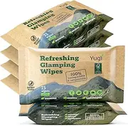 Yugi wet wipes, Face and Body Wipes for Camping, Post Workout and Traveling, Plant-based fibers unscented wipes (6 packs, 150 wipes)
