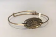 RARE ALEX and ANI HORIZONTAL SAINT ST. CHRISTOPHER Gold Bangle BRACELET NWT CARD