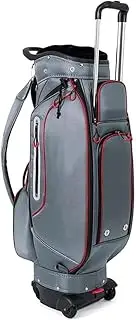 PP-Kic 4-Way Golf Cart Bag, Full-Length Divider Top and Multiple Pockets, Foldable Stand Bag, Lightweight Trolley Case with Universal Wheels/Brakes, Adjustable Padded Shoulder Straps
