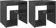 vidaXL 2X Bed Cabinets Indoor Living Room Bedroom Side Bedside Table Storage Nightstand Home Organiser High Gloss Grey Engineered Wood