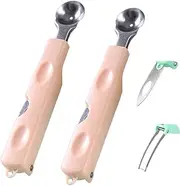 3in1 Melon Baller Scoop Set with Folding Watermelon Slicer Fruit Knife, Fruit Scooper Seed Remover Watermelon Knife for Ice Cream Melon, Dig Pulp Separator Fruit Slicer/136 (Color : Pink)
