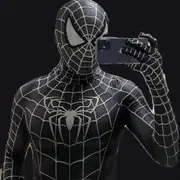 Tan Shan Halloween Men"s Black Remy Spiderman Cosplay Costume Venom Symbiote Remy Suit Zentai Bodysuit Adult XXL Hood Detachable