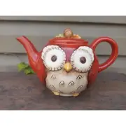 Grasslands Road Owl Red Broadmoor Teapot w/ Original Label Acorn Finial