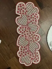 Valentine’s Day Red, Pink, White, Silver Hearts Table Runner