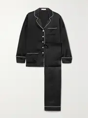 [Olivia von Halle] Olivia von Halle - Coco Silk-satin Pajama Set - Black - large large Black