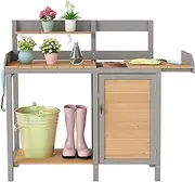 Wooden Potting Bench Table with Sink,Outdoor Garden Table Work Bench with Storage, Workstation for Outside Patio Lawn