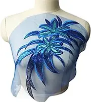 Lace Applique，Embroidered Appliques， Sequined Flower Leaves Lace Fabric Embroidered Wedding Gown Appliques Collar Mesh Sew On Patch for Dress DIY Decoration