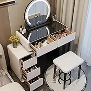 Dressing Table with Mirror and StoolVanity Makeup Table with Dresser Table Square Stool Make Up Desk for Living Room, Bedroom Furniture