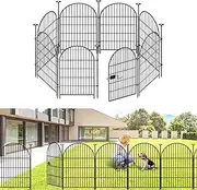 [ADAVIN] Garden Fence Animal Barrier with Gate 40 in(H)×18 Ft(L) 8 Panels,Rustproof Metal Wire Tall Fencing Border for Dogs Rabbits,Outdoor no dig pet Fences,Black Flower Edging for Yard,Arched.