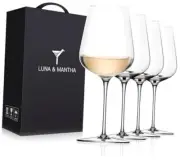 White Wine Glasses Crystal Wine Glasses Hand Blown- Modern Wine Set of 4 14oz