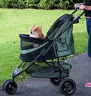 No-Zip Special Edition 3 Wheel Pet Stroller for Cats/Dogs, Zipperless Entry, Easy One-Hand Fold, Removable Liner, Cup Holder, Willow