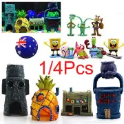 4x Fish Tank Ornaments Aquarium Decor Figurines SpongeBob Squarepants Decorate