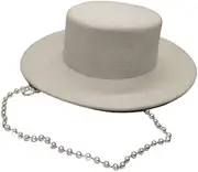 [Hcclijo] Wide Brim Top Hat Panama Felt Fedoras Hat Chain for Women Artificial Wool Blend Jazz Cap