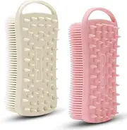 2 PC Silicone Exfoliating Body Scrubber, 2 in 1 Silicone Body Shampoo Brush, Soft Silicone Loofah for Sensitive Skin, Shower Silicone Hair Scalp Massager, Easy to Clean, Lather Well (Grey&Pink)